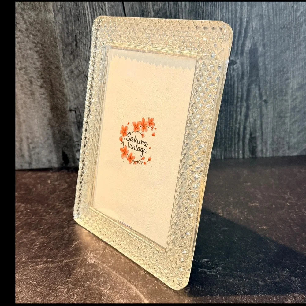 Vintage Lead Crystal Picture Frame Diamond Sunburst‎ 90s Clear 5 x 7